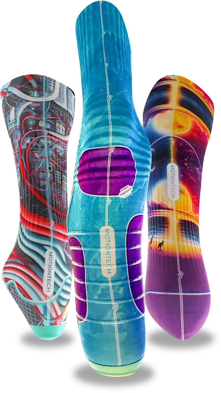 Three DualShore liners &mdash; the purple areas mark the softer silicone zones