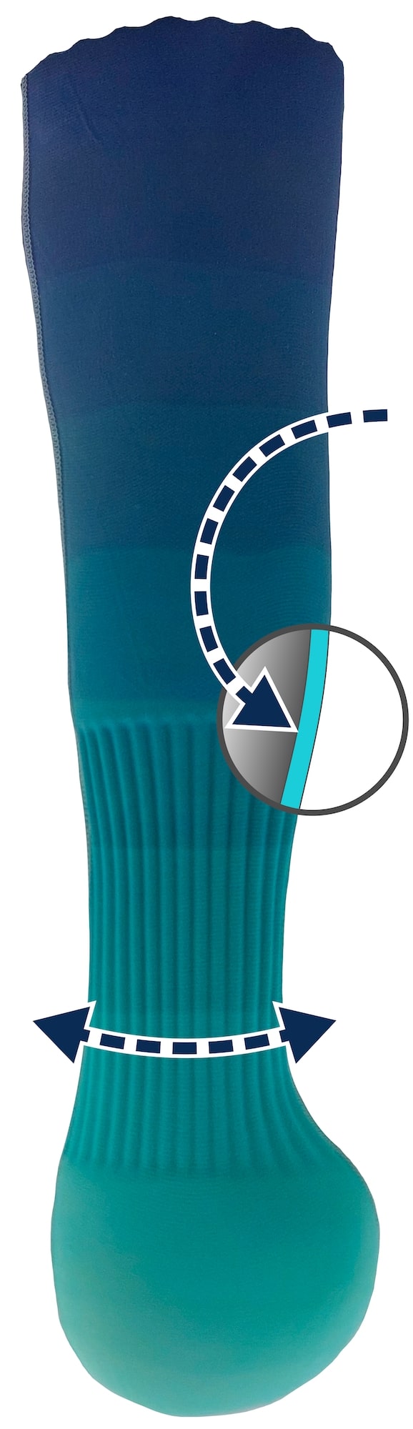 A Vertical Waves liner: a close-up shows the waves on the outside only, and an arrow across the waved segment shows it stretching